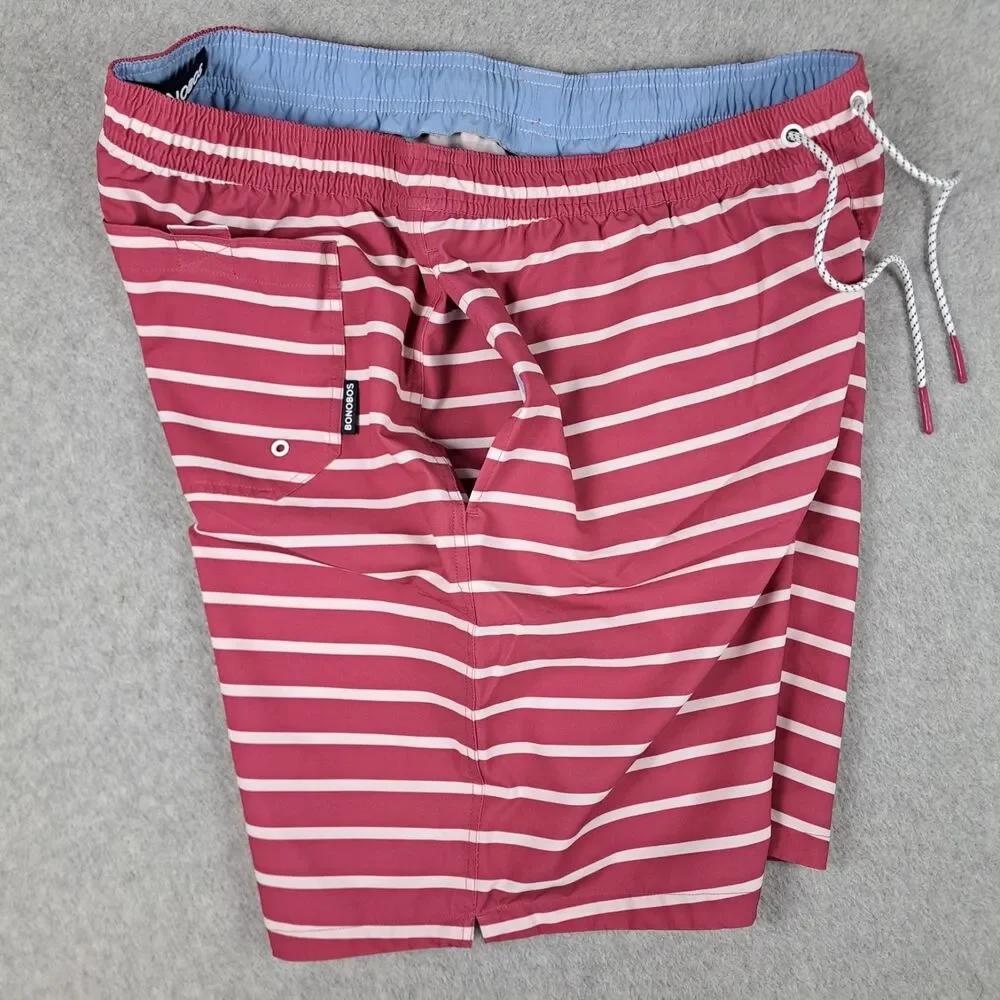 Bonobos Swim Shorts Mens 34 Striped Trunks Beach Board Shorts 9” Pinkish Red
